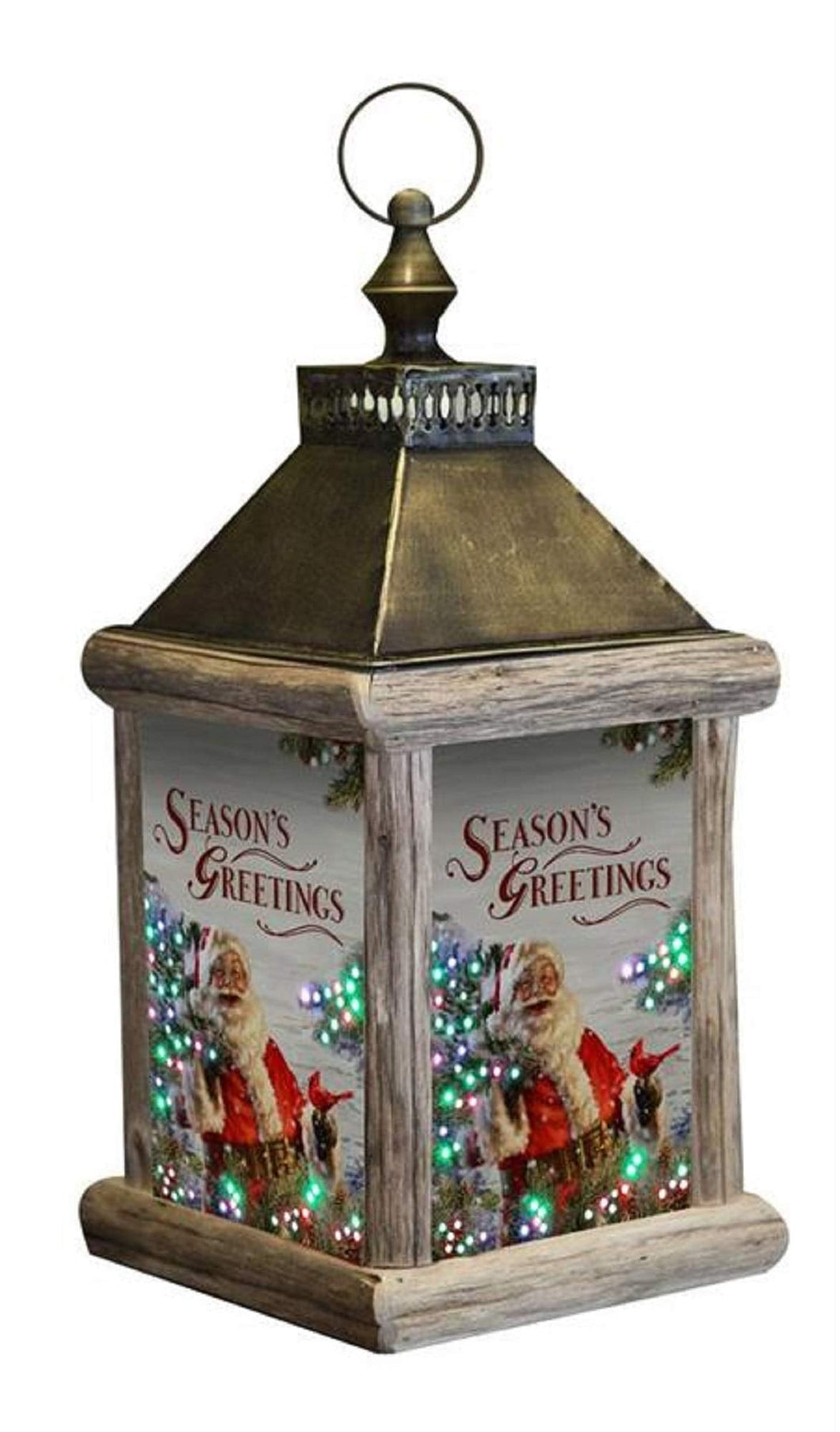 CC Home Furnishings Brown Winter Birch Santa Fiber Optic Large Lantern 7.5