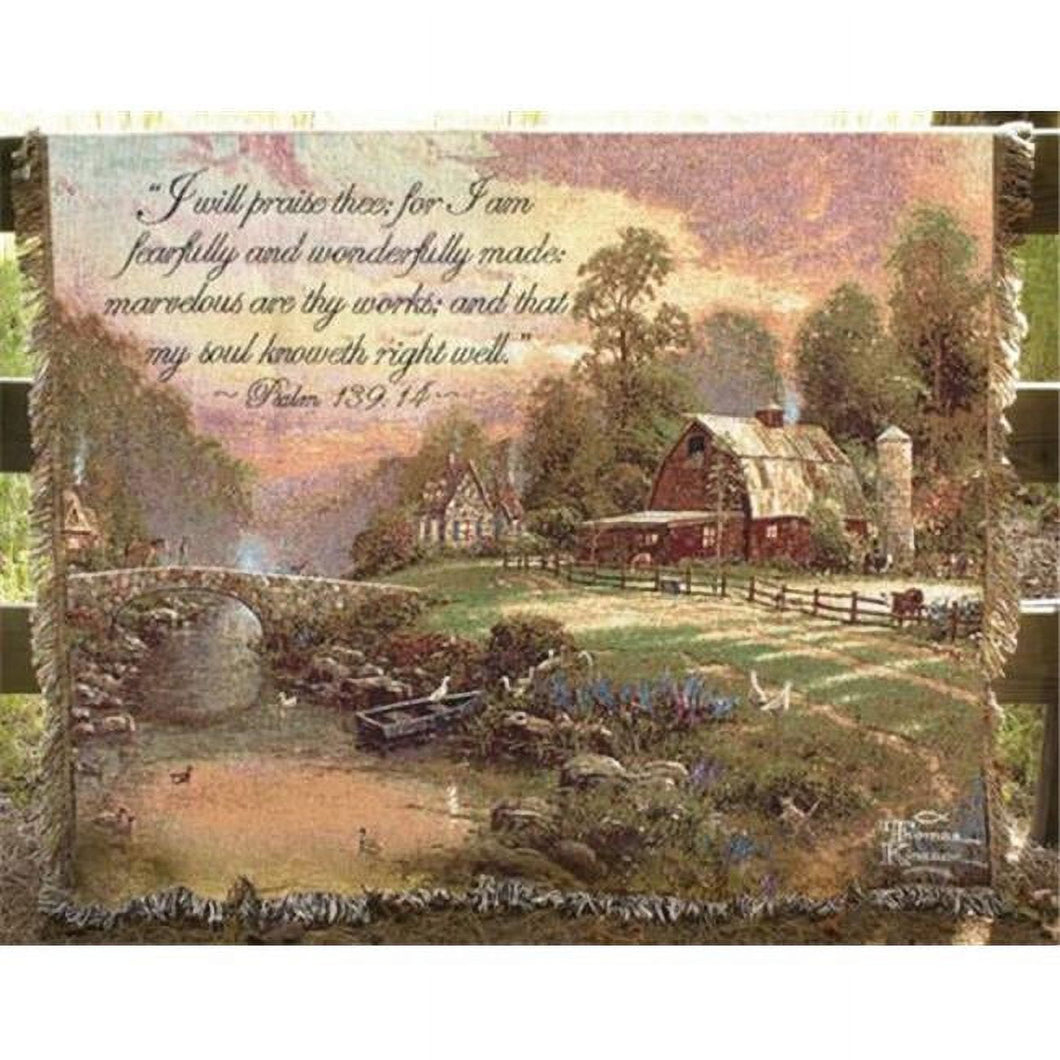 Charlotte Home Furnishings WW - 6347 - 8931 Sunset At Riverbend Farm With Verse Afghan Throw, Green - AT TEN Distribution