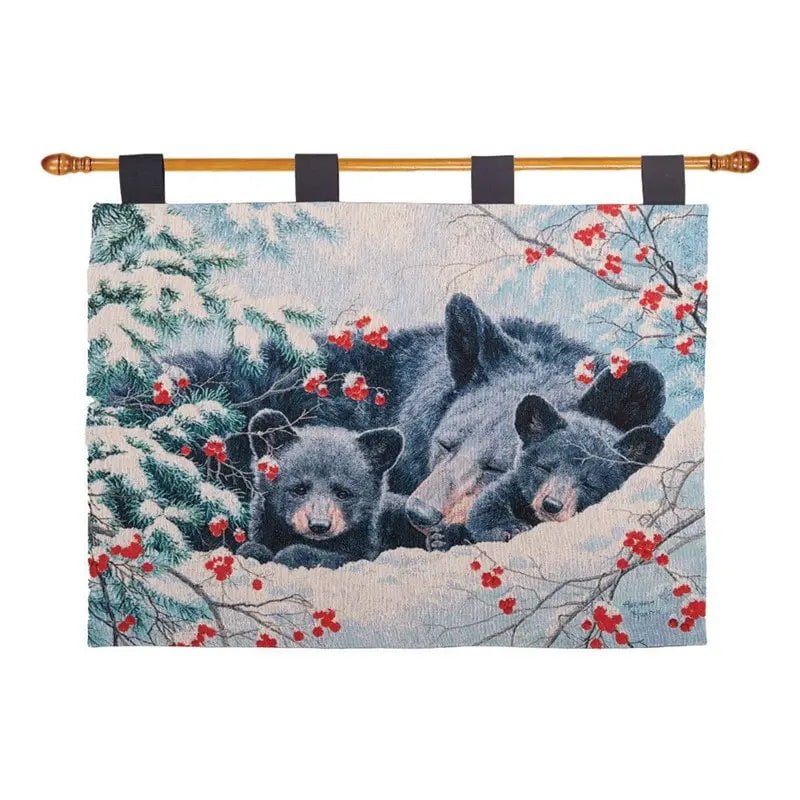 Cozy Bears Winter Scene Tapestry | 36x26 Wall Hanging - AT TEN Distribution