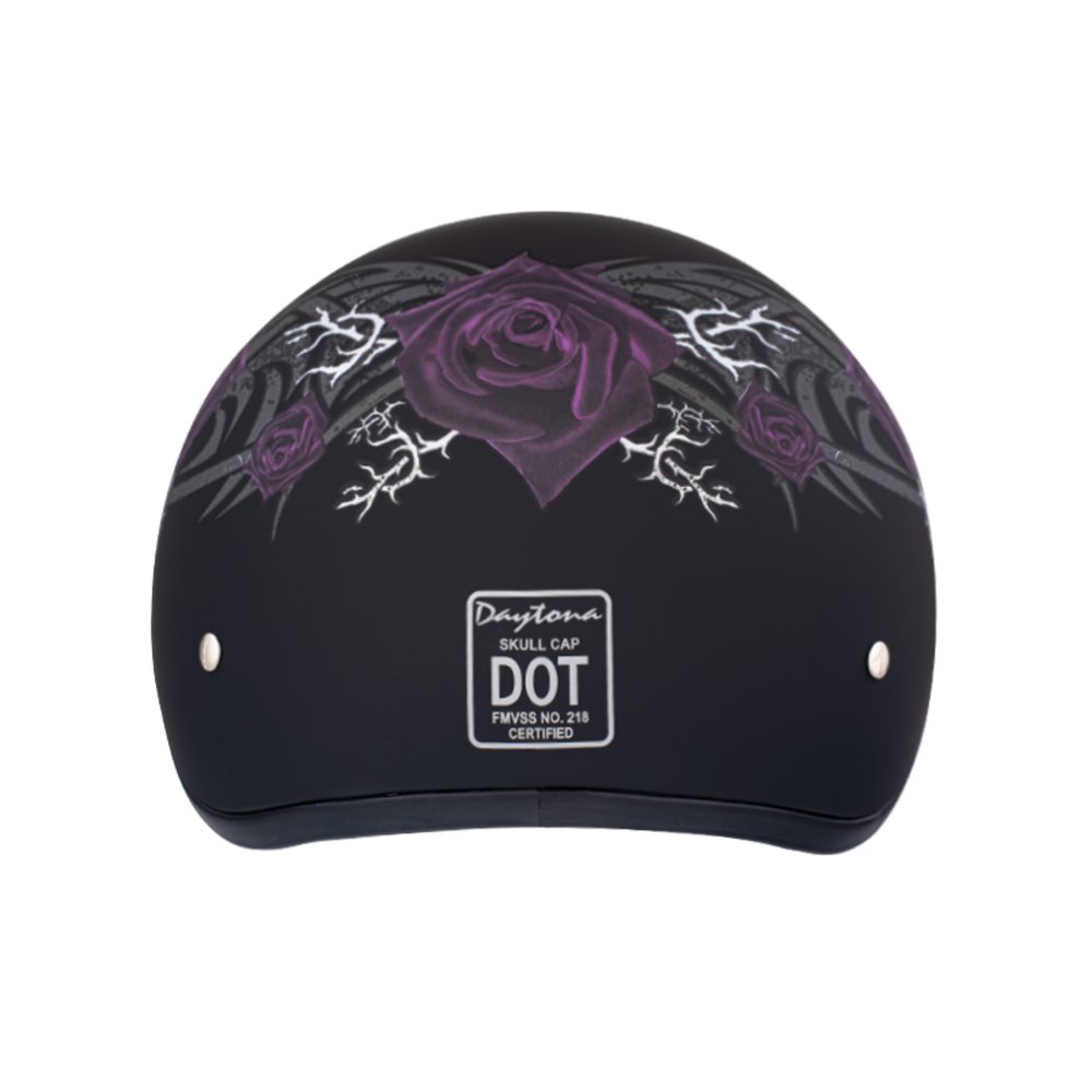 D.O.T. DAYTONA SKULL CAP- W/ PURPLE ROSE- XS
