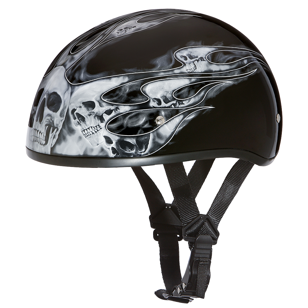 D.O.T. DAYTONA SKULL CAP- W/ SKULL FLAMES SILVER- 2XS