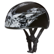 D.O.T. DAYTONA SKULL CAP- W/ SKULL FLAMES SILVER- 2XS