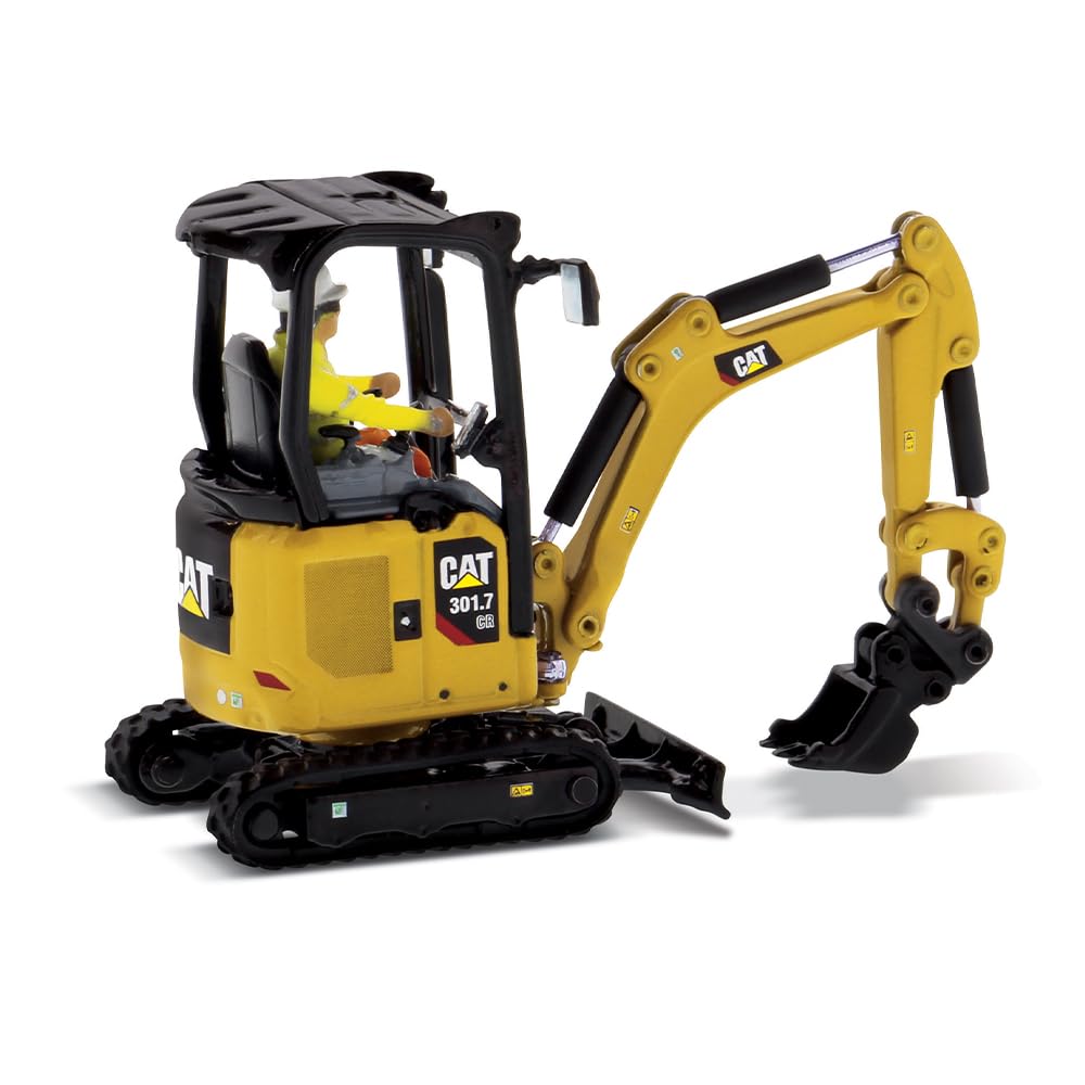 Diecast Masters CAT Caterpillar 301.7 CR Next Generation Mini Hydraulic Excavator with Work Tools and Operator High Line Series 1/50 Model 85597 - AT TEN Distribution