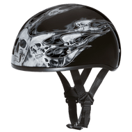 D.O.T. DAYTONA SKULL CAP - W/ SKULL FLAMES SILVER - 2XS - AT TEN Distribution