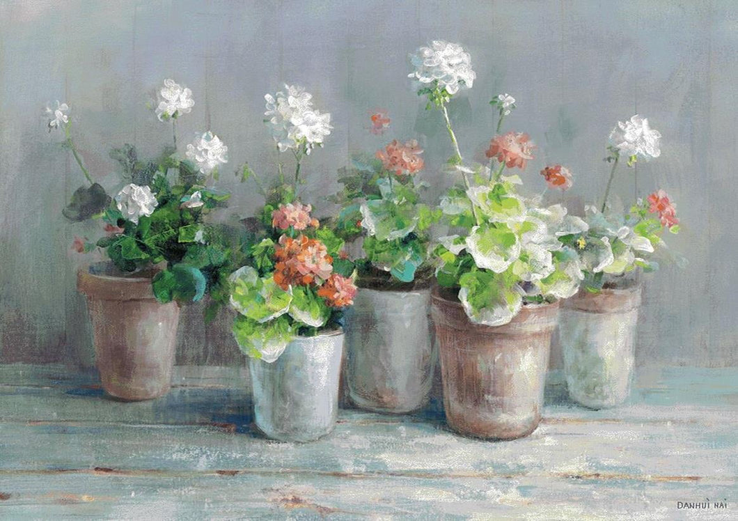 Farmhouse Geraniums Grande Wall Hanging 36x50 inch Tapestry with Rod - AT TEN Distribution