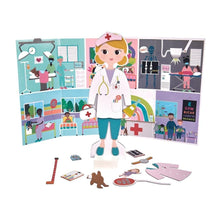Load image into Gallery viewer, Floss &amp; Rock Magnetic Florence Doll - 40 - Piece Wooden Educational Dress - Up Set - Doctor, Nurse, and Patient Outfits - Montessori Toy with Reversible Scene &amp; Easy Storage Creative Play for Kids Ages 3+ - AT TEN Distribution
