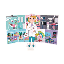 Load image into Gallery viewer, Floss &amp; Rock Magnetic Florence Doll - 40 - Piece Wooden Educational Dress - Up Set - Doctor, Nurse, and Patient Outfits - Montessori Toy with Reversible Scene &amp; Easy Storage Creative Play for Kids Ages 3+ - AT TEN Distribution
