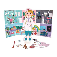 Floss & Rock Magnetic Florence Doll - 40 - Piece Wooden Educational Dress - Up Set - Doctor, Nurse, and Patient Outfits - Montessori Toy with Reversible Scene & Easy Storage Creative Play for Kids Ages 3+ - AT TEN Distribution
