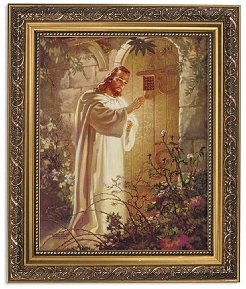 Gerffert Collection Christ at Heart's Door Religious Framed Portrait Print, 13 Inch (Ornate Gold Tone Finish Frame) - AT TEN Distribution