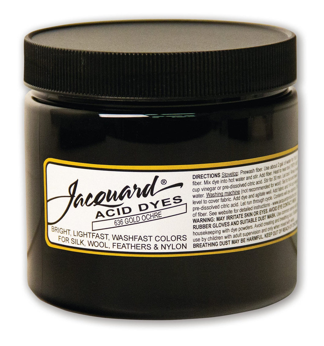 Jacquard Acid Dye 8oz Jar Gold Ochre - Acid Dye for Wool, Silk, Alpaca, Feathers, Cosplay Wigs and Nylon - Powder Wool Dye for Full Coverage Dyeing - Vibrant Acid Silk Dye - AT TEN Distribution