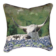 Longhorn Steer/Blue Bonnets Pillow 18