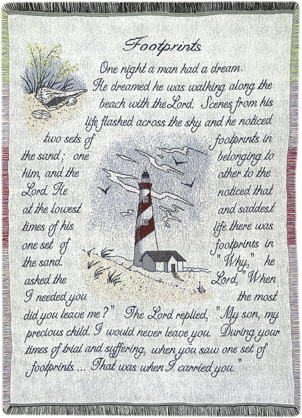 Manual 46 X 60 - Inch Inspirational Collection 2.5 - Layer Fringed Throw, Footprints - AT TEN Distribution