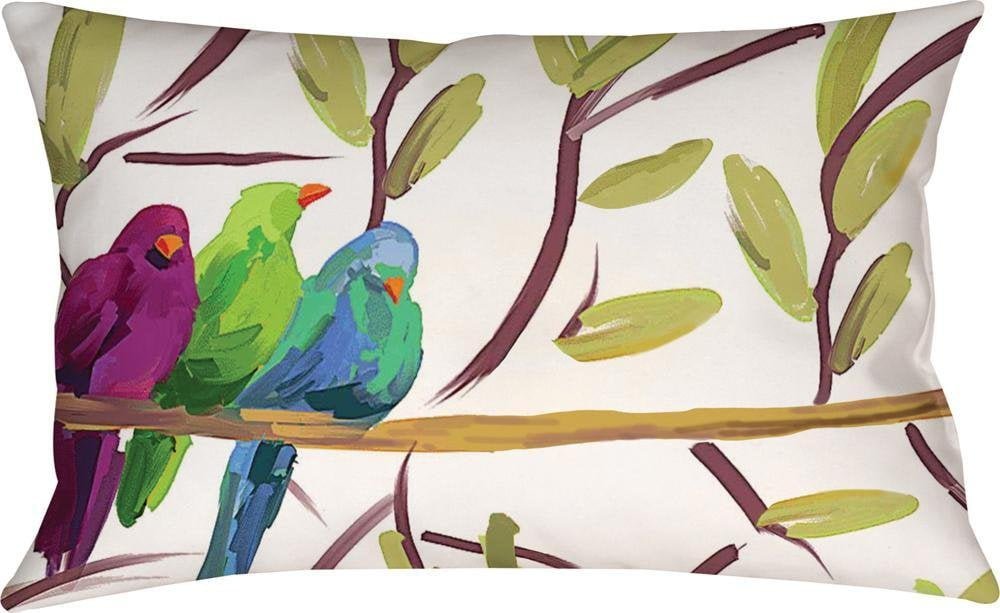 Manual Climaweave Indoor/Outdoor Decorative Throw Pillow, 18 X 13 - Inch, Flocked Together Songbirds - AT TEN Distribution