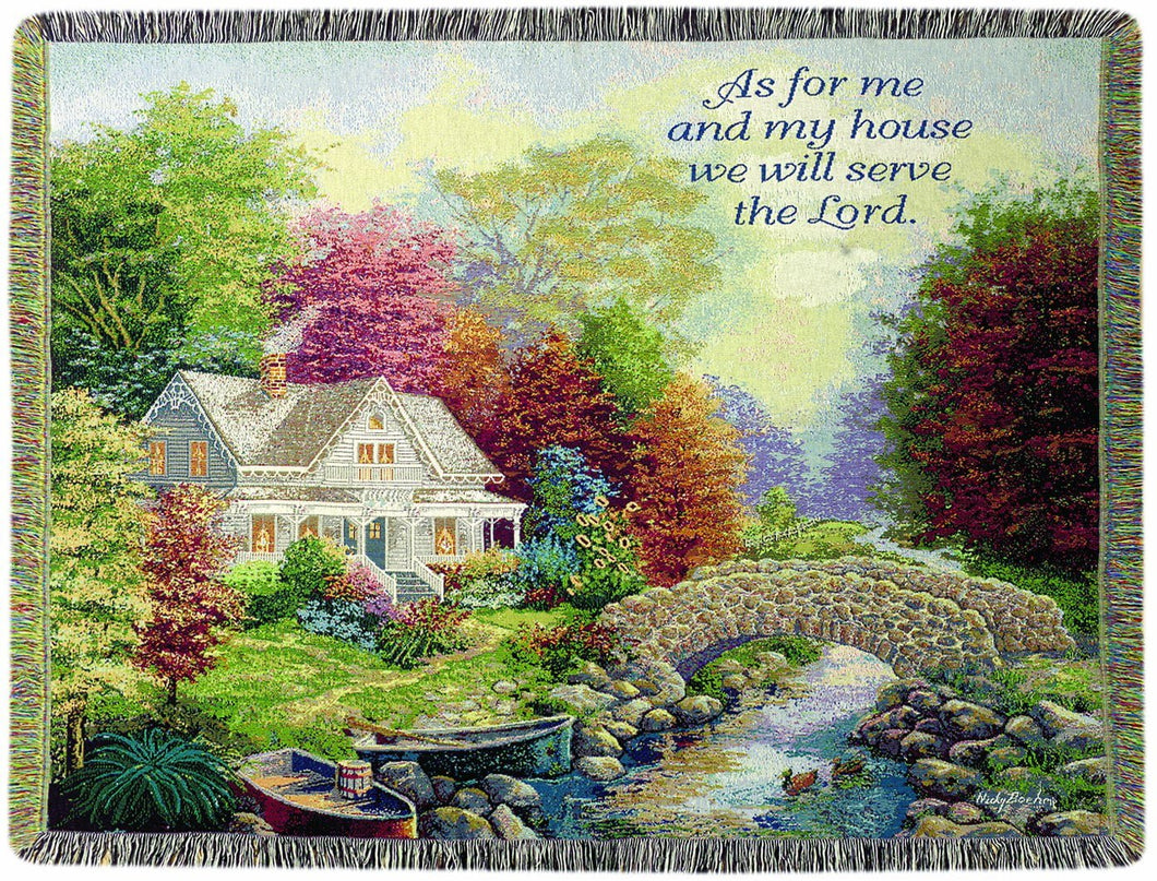 Manual Inspirational Collection 50 x 60 - Inch Tapestry Throw, Autumn Tranquility with Joshua 24:15 - AT TEN Distribution