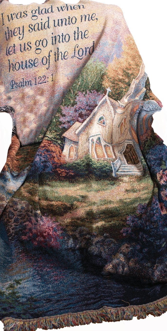 Manual Inspirational Collection 50 x 60 - Inch Tapestry Throw, Church in the Country with Psalms Quote - AT TEN Distribution