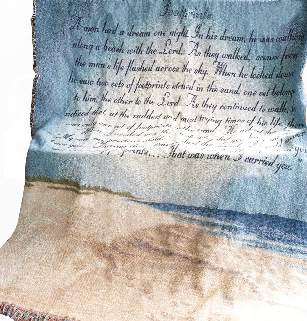 Manual Inspirational Collection 50 x 60 - Inch Tapestry Throw with Poem, Footprints in The Sand - AT TEN Distribution