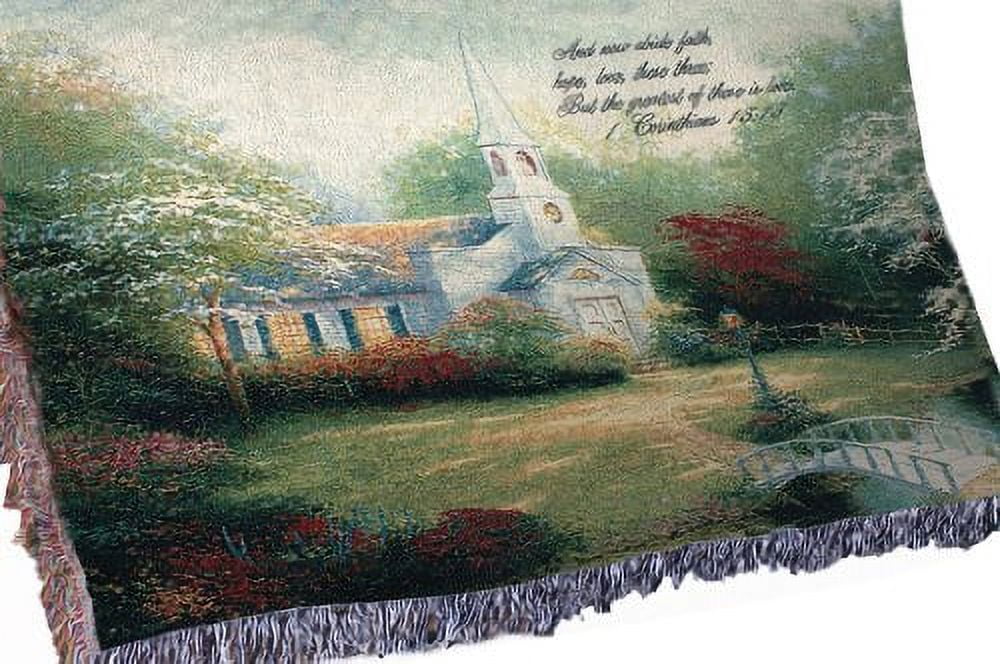 Manual Inspirational Collection Tapestry Throw with Verse, Hometown Chapel by Thomas Kinkade, 60 X 50 - Inch - AT TEN Distribution