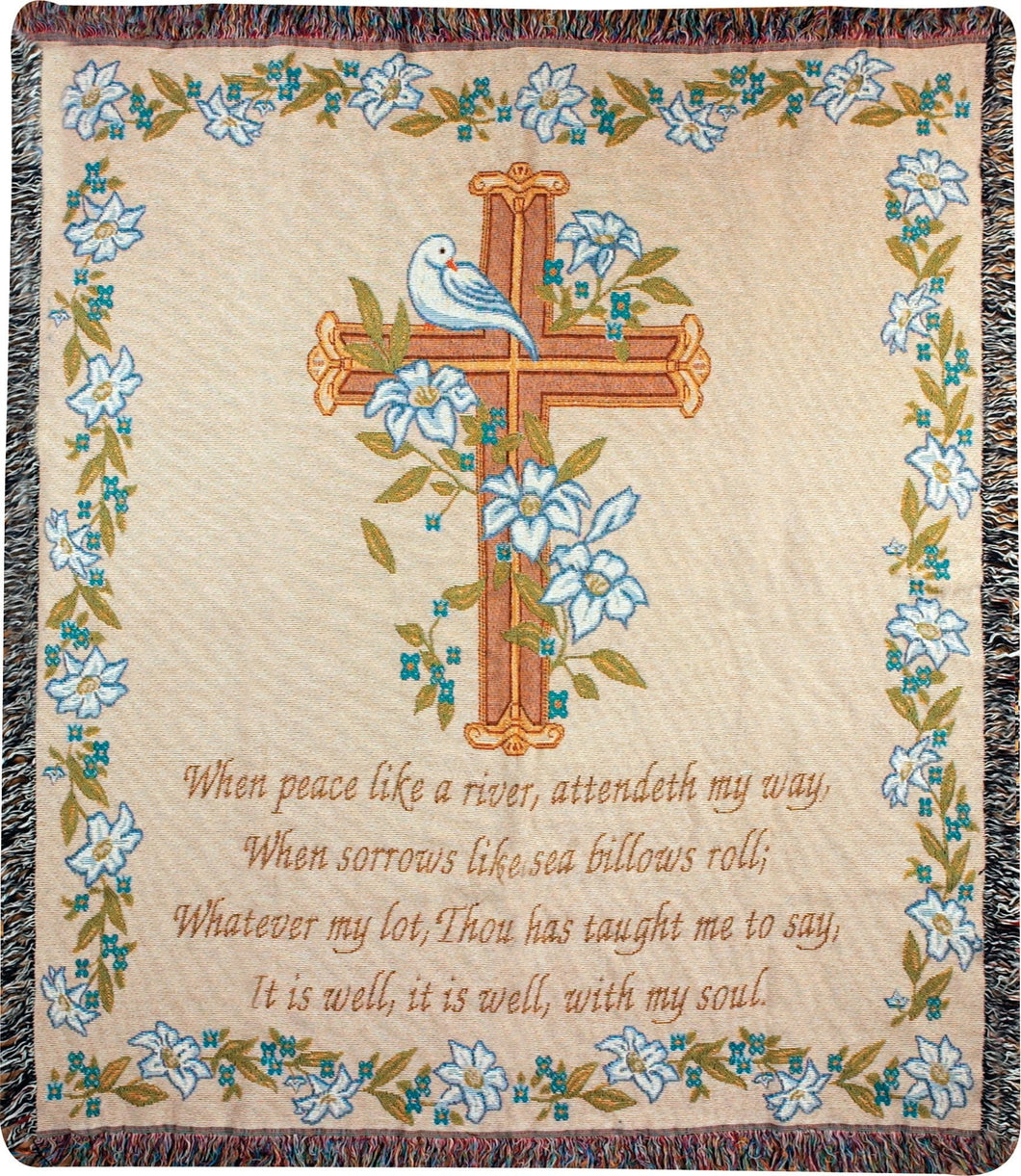 Manual Inspirational Collection Tapestry Throw with Verse, It Is Well With, 50 X 60 - Inch - AT TEN Distribution