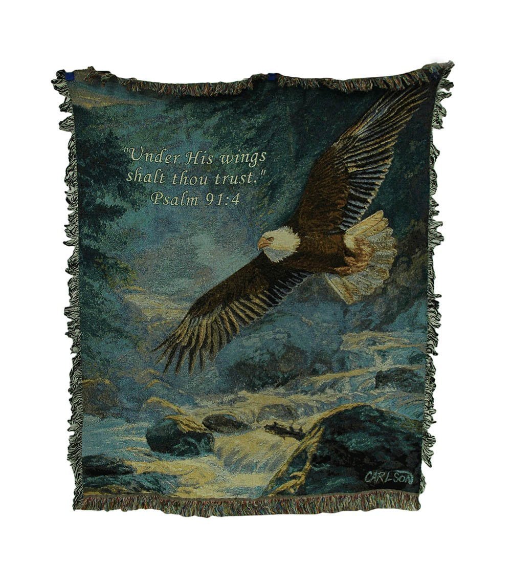 Manual Tapestry Throw, Psalm 91:4, 50 x 60 - Inch, American Majesty Scripture - AT TEN Distribution