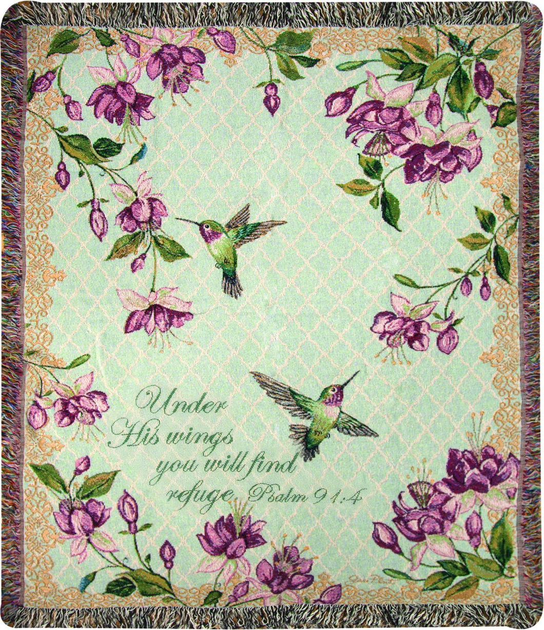 Manual Tapestry Throw, Psalm 91:4, 50 x 60