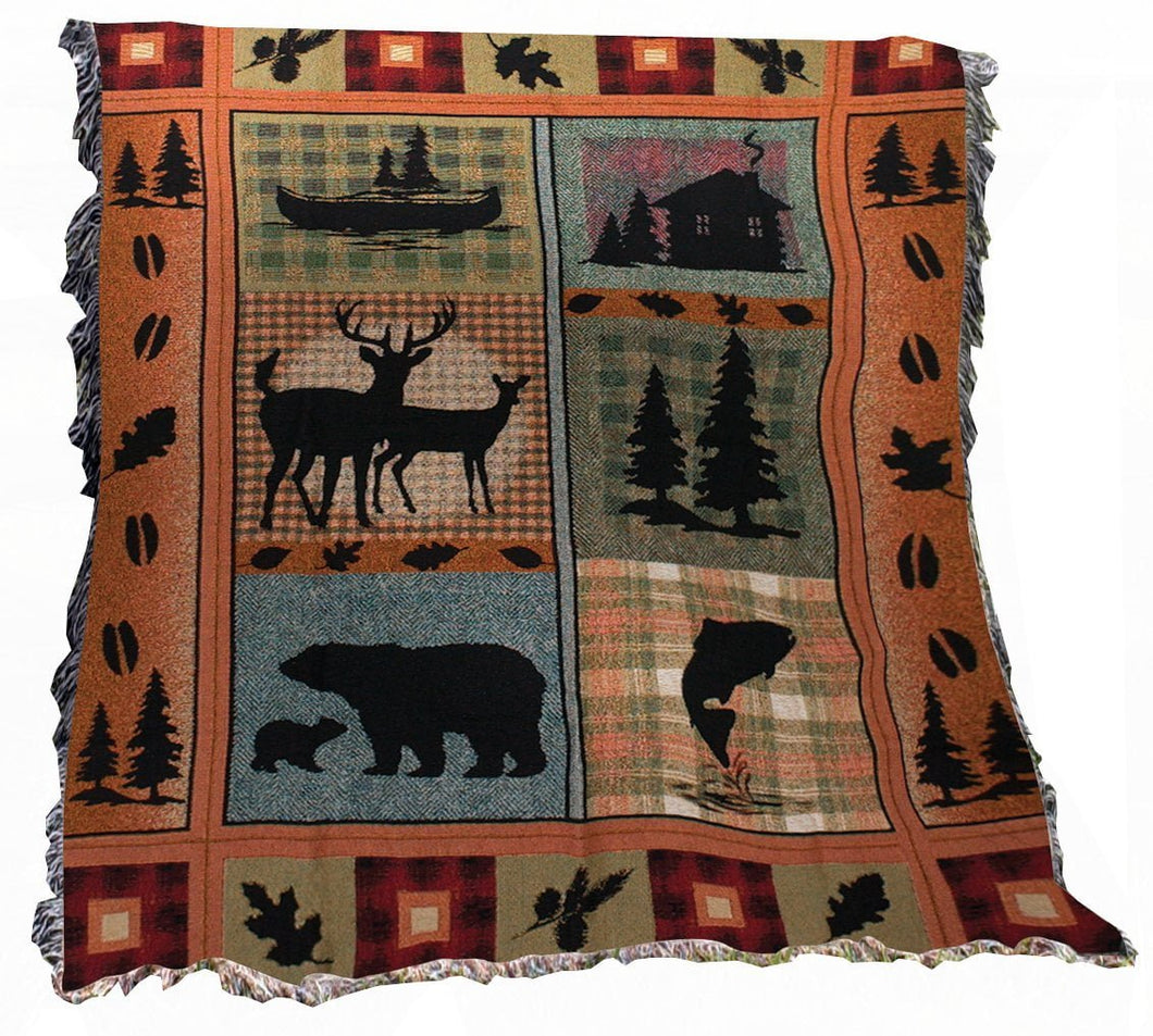 Manual The Lodge Collection 50 x 60 - Inch Tapestry Throw with Fringe, Bear Lodge - AT TEN Distribution