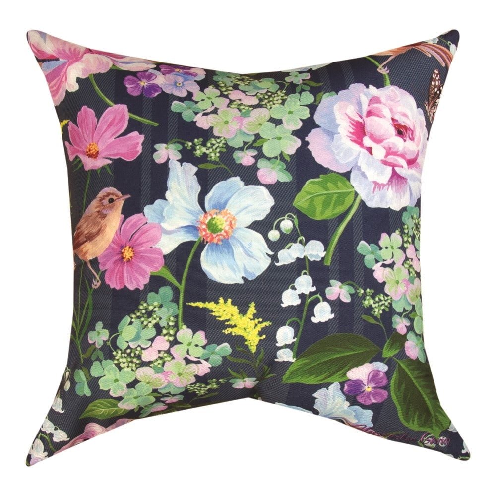 Manual Weavers Spring Florals with Bird Square Throw Pillow - 18