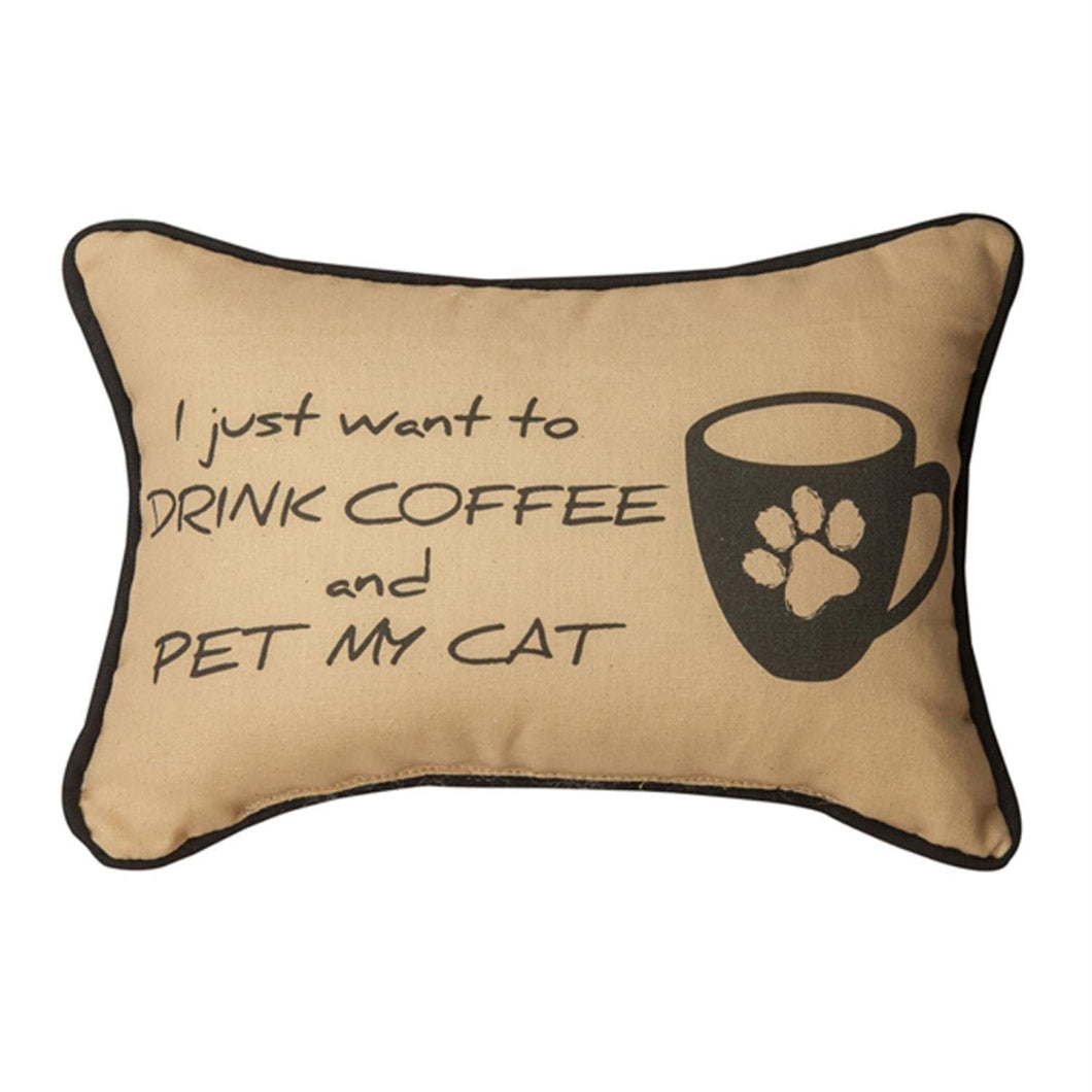 Manual Woodworker I Just Want to Drink Coffee and Pet My Cat Pillow - Coffee Cat Pillow - Outdoor/Indoor Pillow - Decorative Pillow, 17 x 9 Inches - AT TEN Distribution