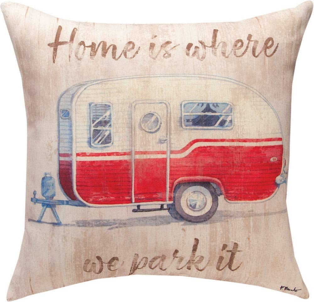 Manual Woodworkers SLCHPI Camping Home is Where We Park It Throw Pillow, 18 inch, Multicolor - AT TEN Distribution