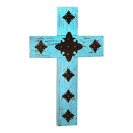 Manual Woodworkers & Weavers 329333 14 x 9.25 in. Dotted Distressed Turquoise Wall Cross - AT TEN Distribution