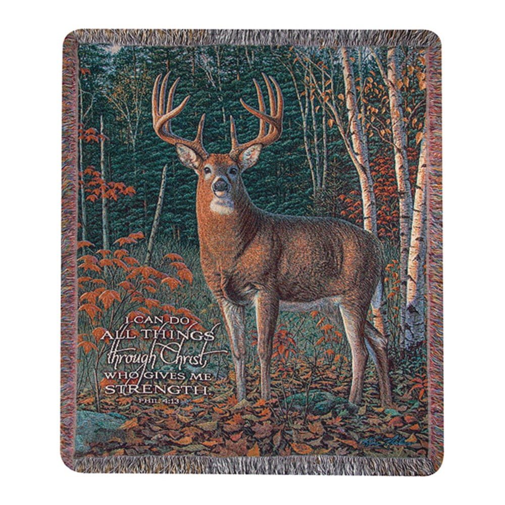Manual Woodworkers & Weavers 50 x 60 in. Autumn Sentinel Deer Inspirational Tapestry Throw Blanket - AT TEN Distribution