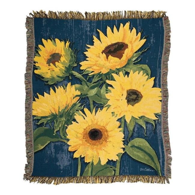 Manual Woodworkers & Weavers ATZSB 50 x 60 in. Zig Zag Sunflowers Tapestry Throw, Blue - AT TEN Distribution