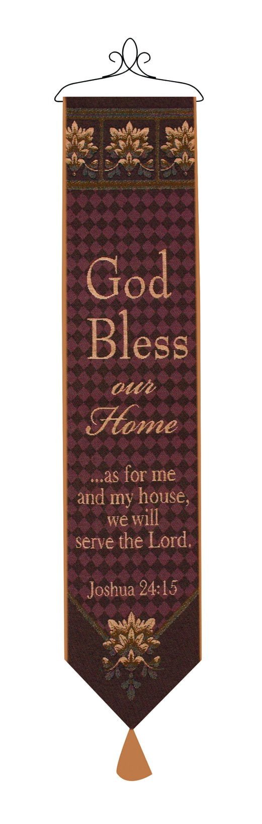 Manual Woodworkers & Weavers Tapestry Bell Pull, God Bless Our Home with Verse - AT TEN Distribution