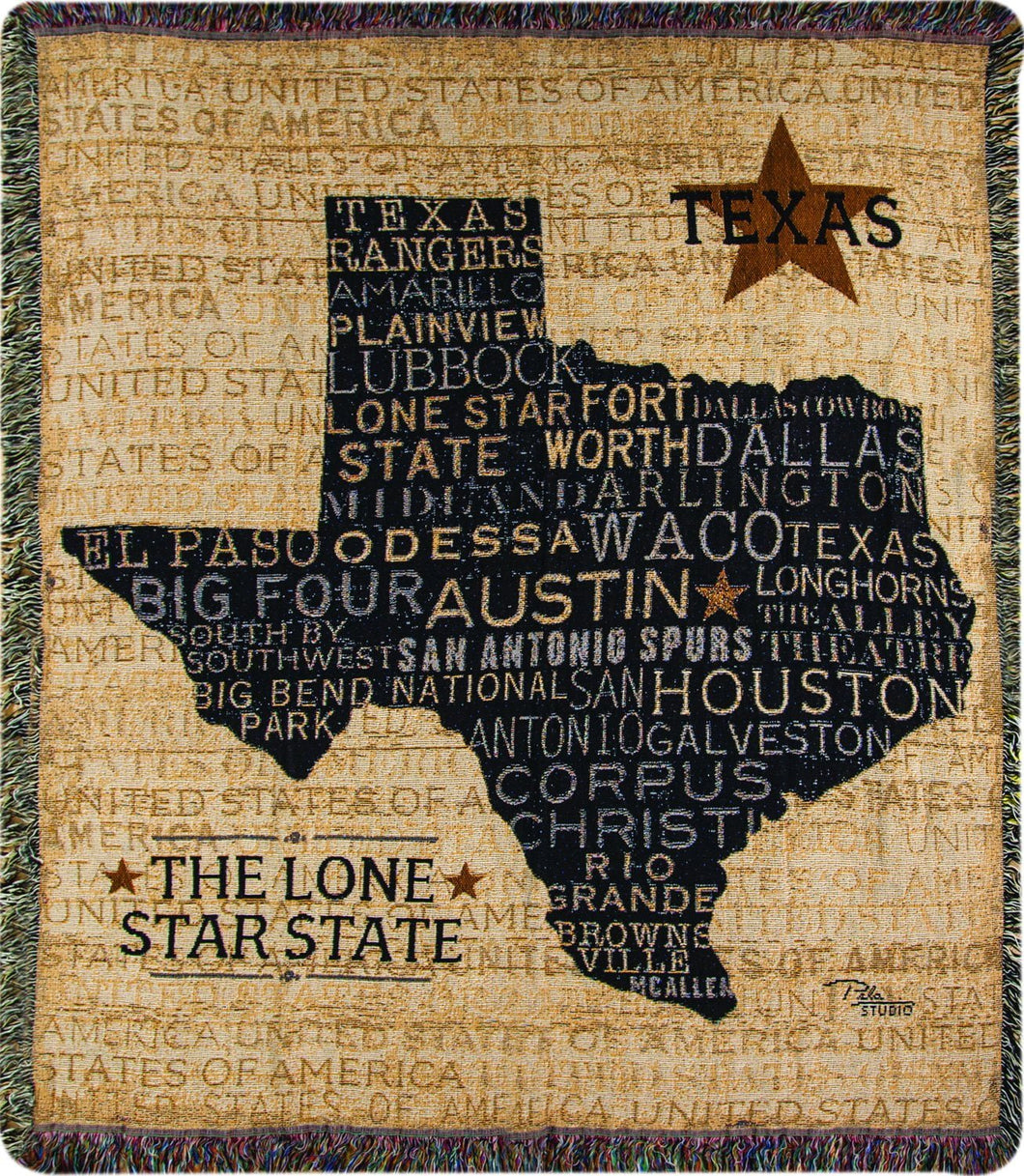 Manual Woodworkers & Weavers Tapestry Throw, USA Texas, 50 x 60 - AT TEN Distribution