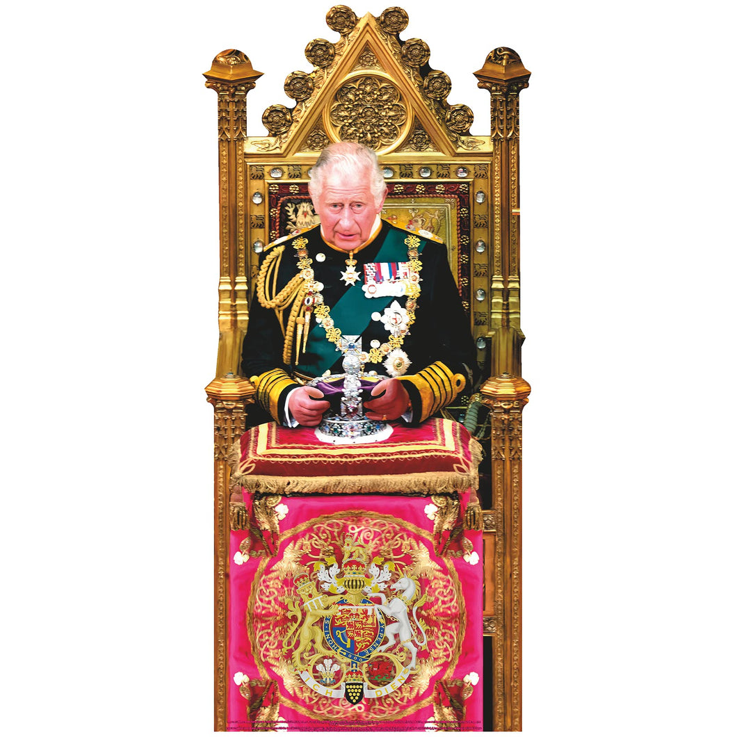 MH10519 - 8 King Charles III Crown Throne Acrylic 8in Statuette Cutout Standee Standup Desktop Decoration - AT TEN Distribution