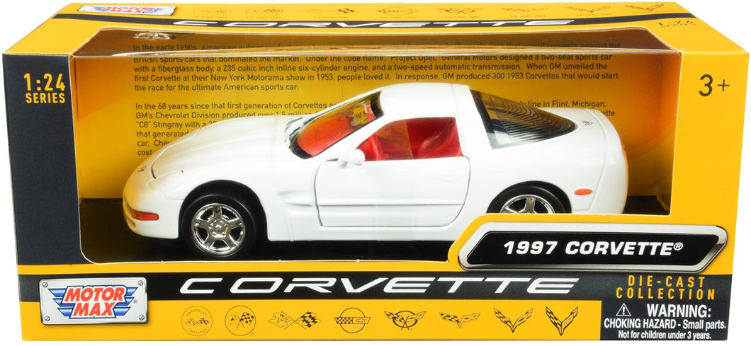Motormax Toy 1997 Chevy Corvette C5 Coupe White with Red Interior History of Corvette Series 1/24 Diecast Model Car by Motormax 73210 - AT TEN Distribution