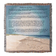 MWW Cotton Tapestry Throw - Footprints in The Sand, Spanish, 50X60, Blue, White, Tan - AT TEN Distribution