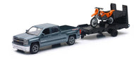 NewRay Toys 1:43 Chevy Silverado Pick Up Truck with Trailer and Dirt Bike - AT TEN Distribution