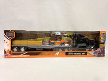 Load image into Gallery viewer, Peterbilt 387 Flatbed w/Forklift &amp; Hay Bale Diecast 1:43 Replica,New Ray Toy SS - 15123J - AT TEN Distribution
