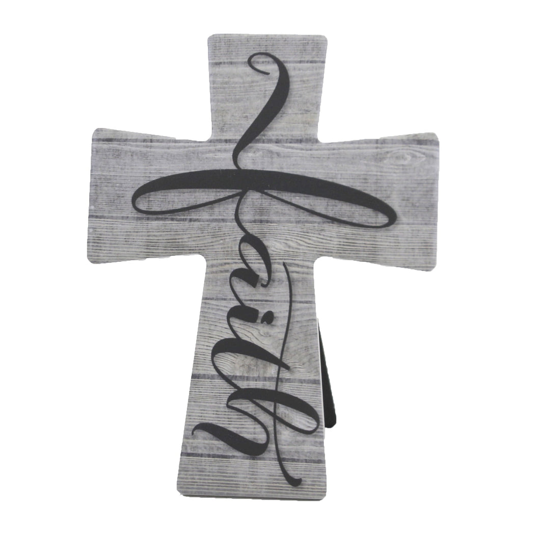 Religious Faith Cross With Easel Ceramic Wood Look Plank Icinfa - AT TEN Distribution