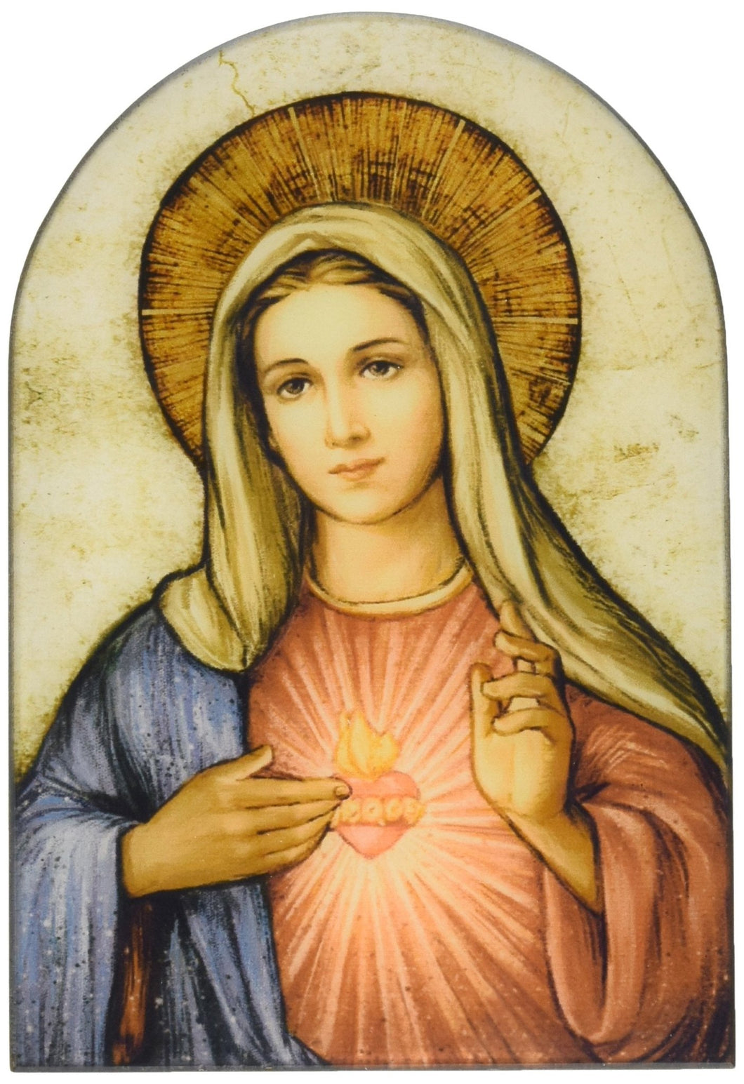 Sacred Traditions The Immaculate Heart of Mary Icon 7 Inch Wood Arched Plaque - AT TEN Distribution