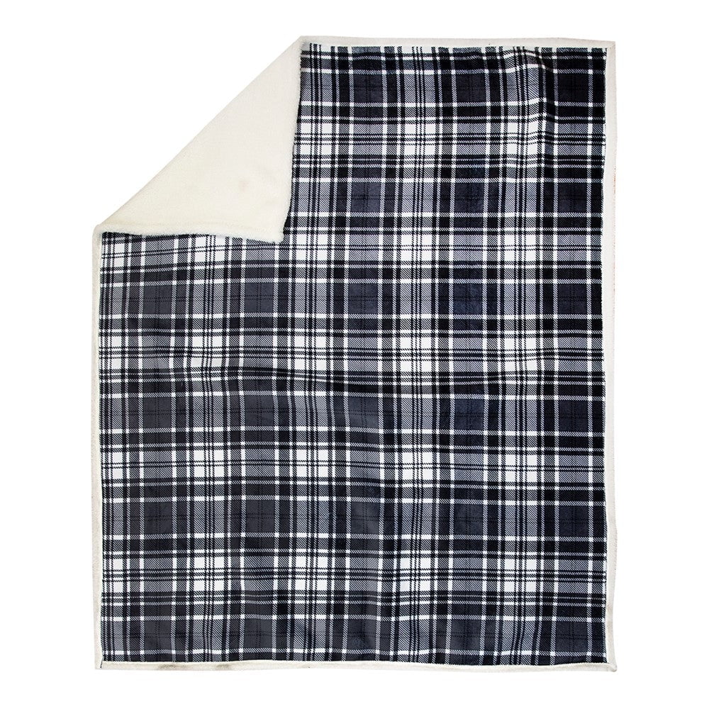 Sherpa Fleece Throw - Black and White Plaid 50