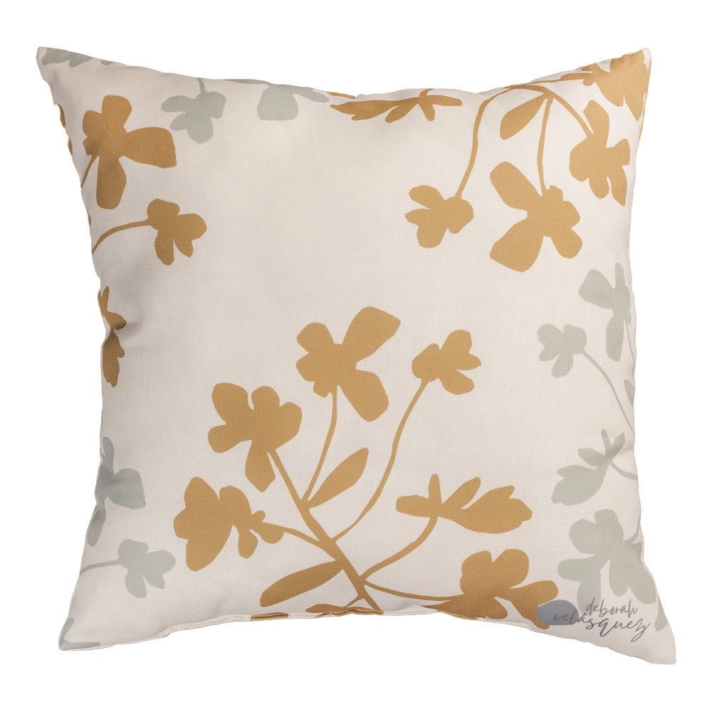 Tan Florals Climaweave Pillow 18