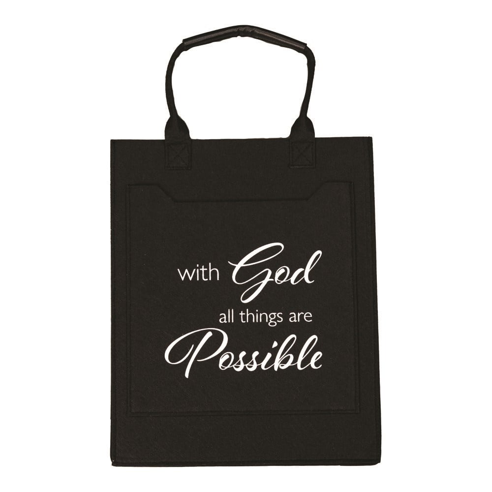 Tote Bag - With God All Things Are Possible - Black Felt (11.75