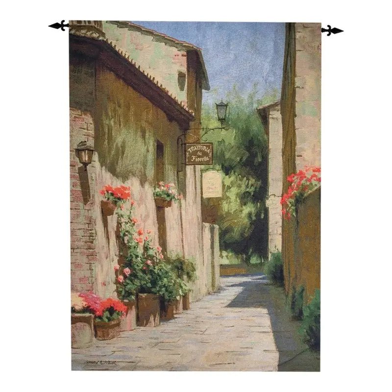 Trattoria Da Fioria Italian Street Scene Tapestry | 56x80 - AT TEN Distribution
