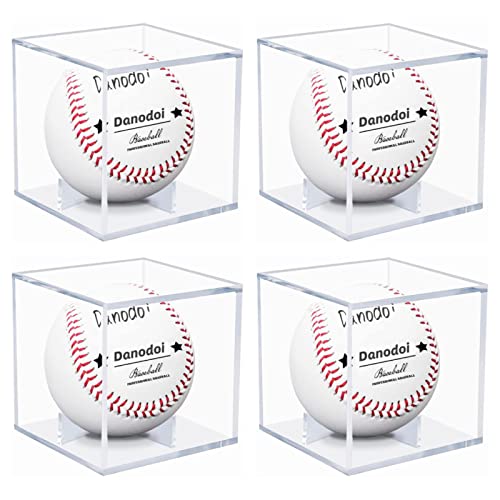 4 Pack Baseball Display Case UV Protected Acrylic Clear Baseball Holder Square Cube Ball Protector Memorabilia Autograph Display Box for Official Size Baseball, Clear