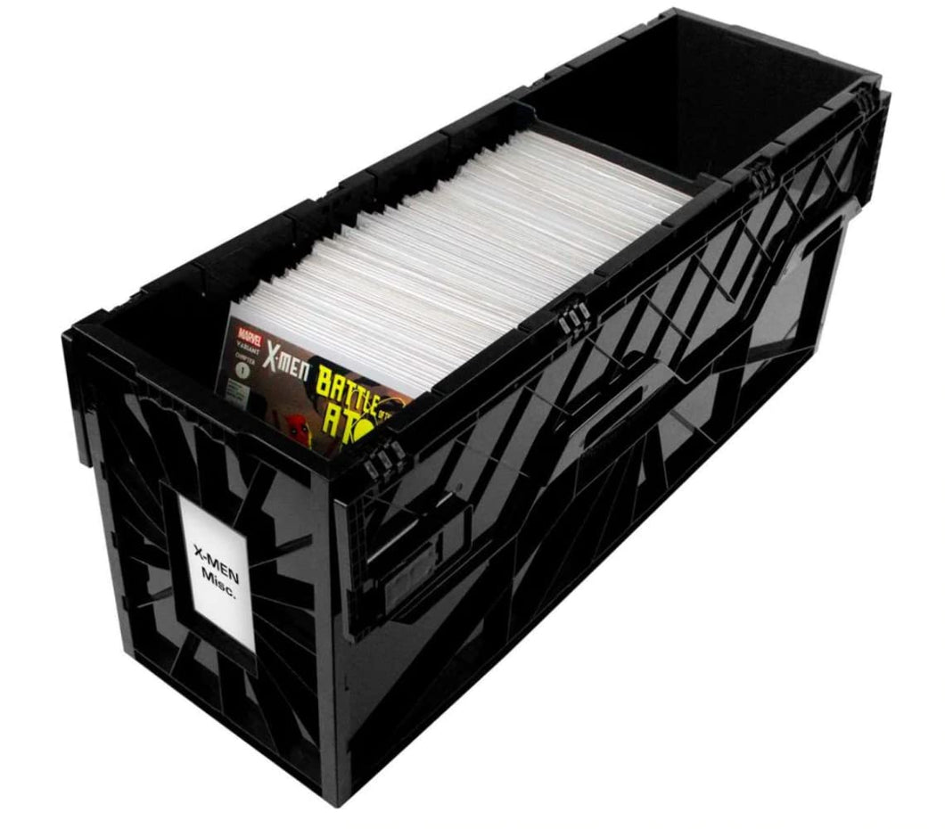 BCW Long Comic Book Bin, Black - Holds 300 Standard Comic Books | Acid Free Comic Book Storage & Organizer | Heavy Duty Plastic Comic Storage Box, Stackable Comics Short Box (Single)