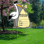 YS1006 New Born Baby Birth Welcome Hello World Stork Waterproof Coroplast Plastic Yard Sign Lawn Sign - AT TEN Distribution